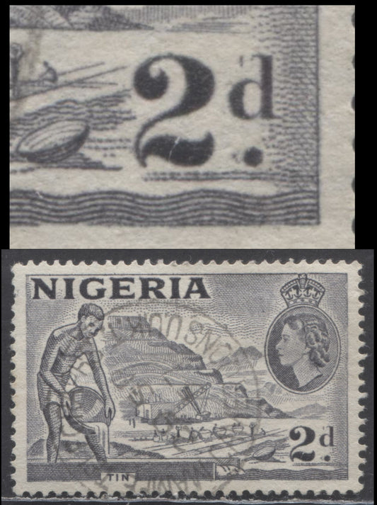 Lot 63 Nigeria SG#93var 2d Bluish Gray 1953-1954 Queen Elizabeth II Pictorial Definitives, Type A, 2d Re-Entry, A Fine Used Single, Click on Listing to See ALL Pictures, Estimated Value $10