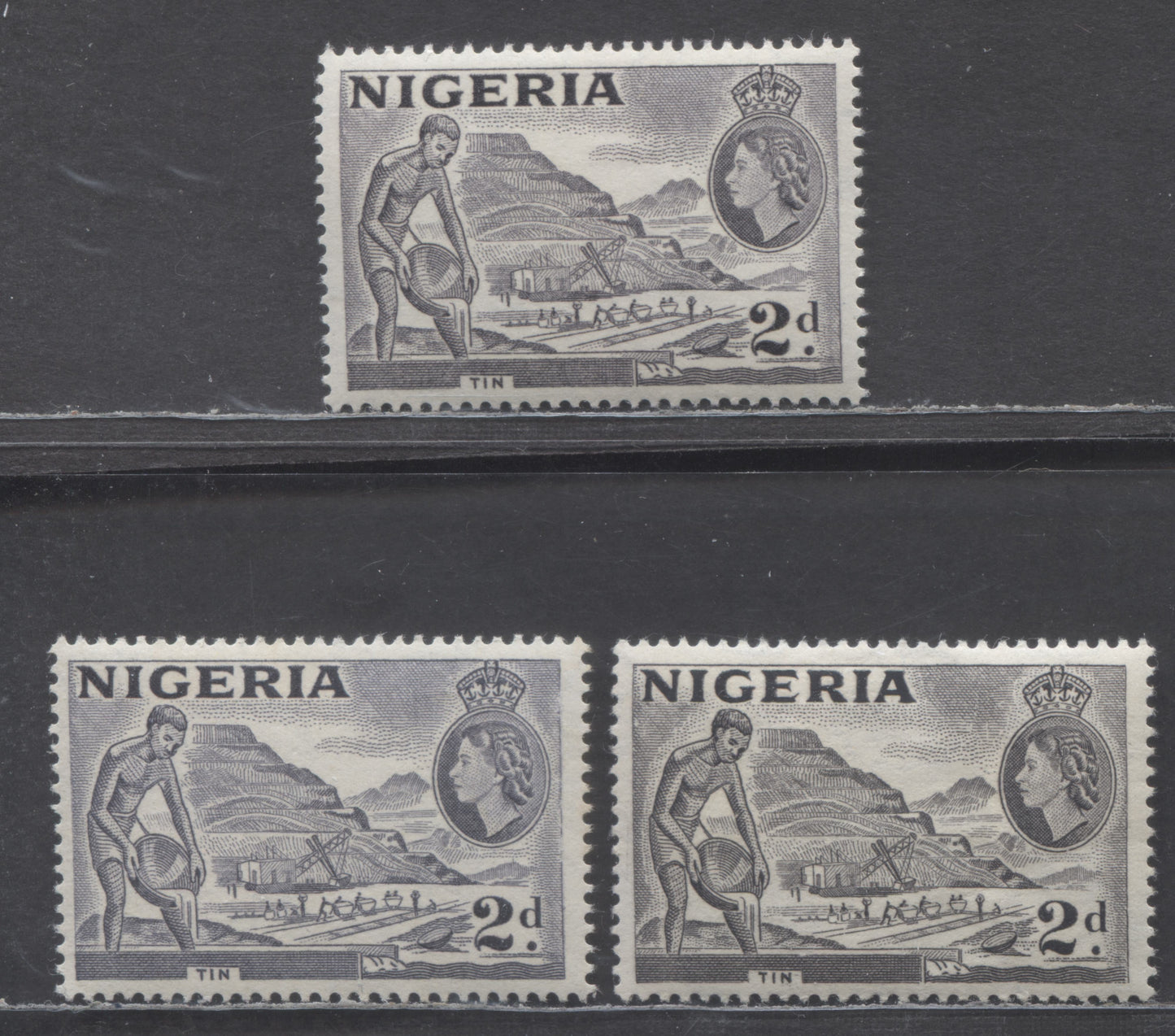 Lot 64 Nigeria SG#72c (SC# 93)-72f (SC# 93b) 1953-1954 Queen Elizabeth II Pictorial Definitives, Type A & Type B, 3 VFOG Singles, Click on Listing to See ALL Pictures, Estimated Value $10