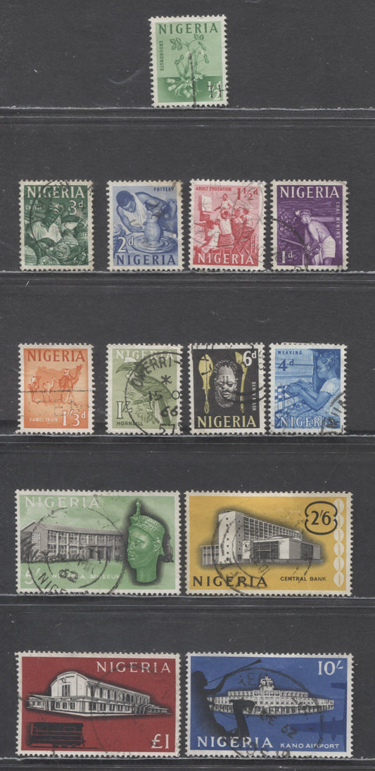 Nigeria SC#101-113 1961 Industry & Pictorial Definitives, 13 Very Fine Used Singles, Click on Listing to See ALL Pictures, 2017 Scott Cat. $25.95