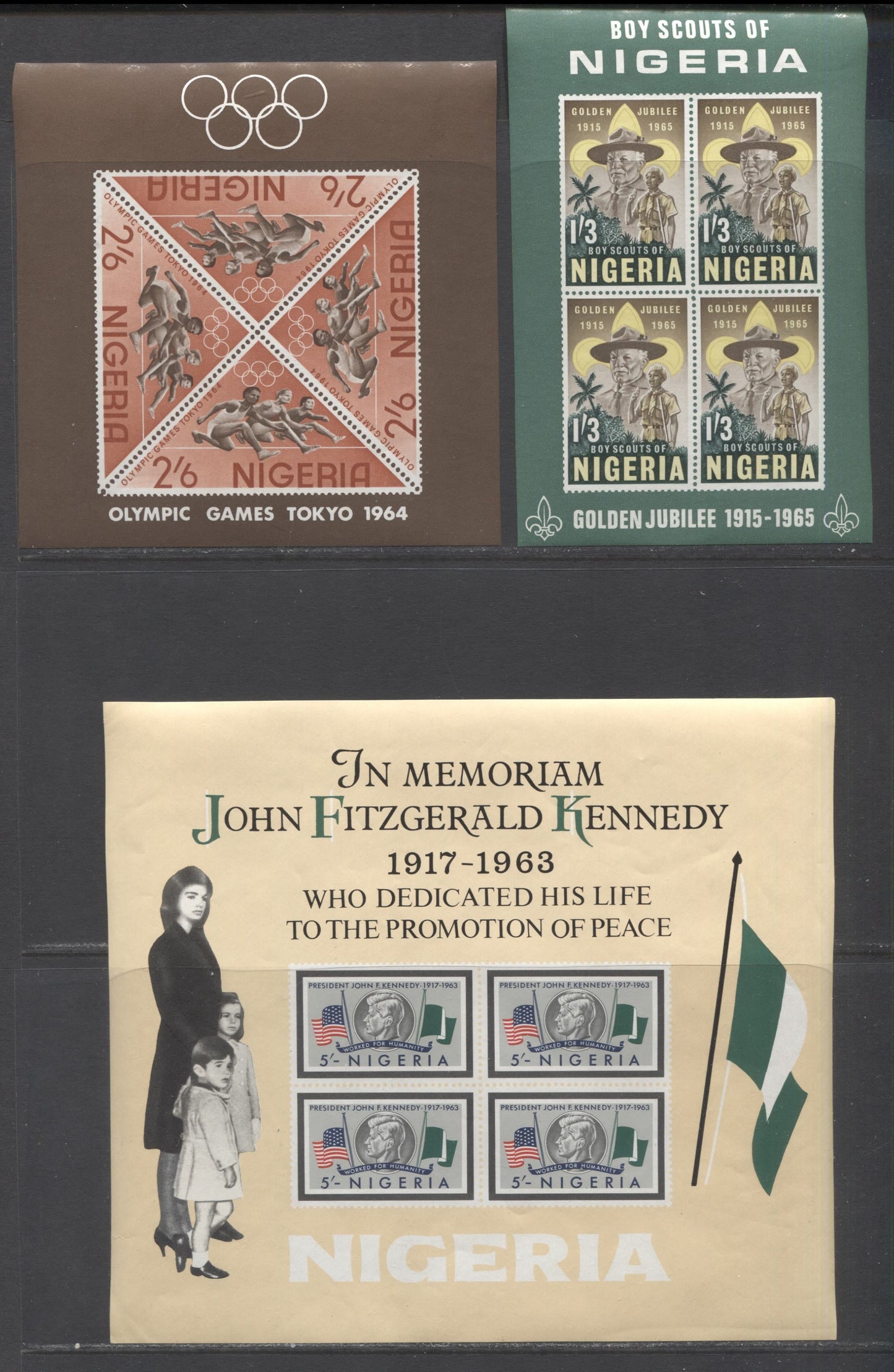 Nigeria SC#146a/172a 1963-1965 Scout Jamboree Issue, 5 VFOG/NH Souvenir Sheets Of 2 & 4, Click on Listing to See ALL Pictures, Estimated Value $20