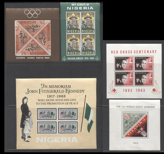 Nigeria SC#146a/172a 1963-1965 Scout Jamboree Issue, 5 VFOG/NH Souvenir Sheets Of 2 & 4, Click on Listing to See ALL Pictures, Estimated Value $20