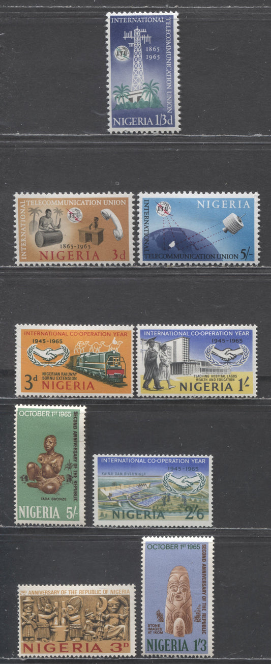 Nigeria SC#175-183 1965 ITU - 2nd Anniversary Of Republic Issues, 9 F/VFOG Singles, Click on Listing to See ALL Pictures, Estimated Value $10
