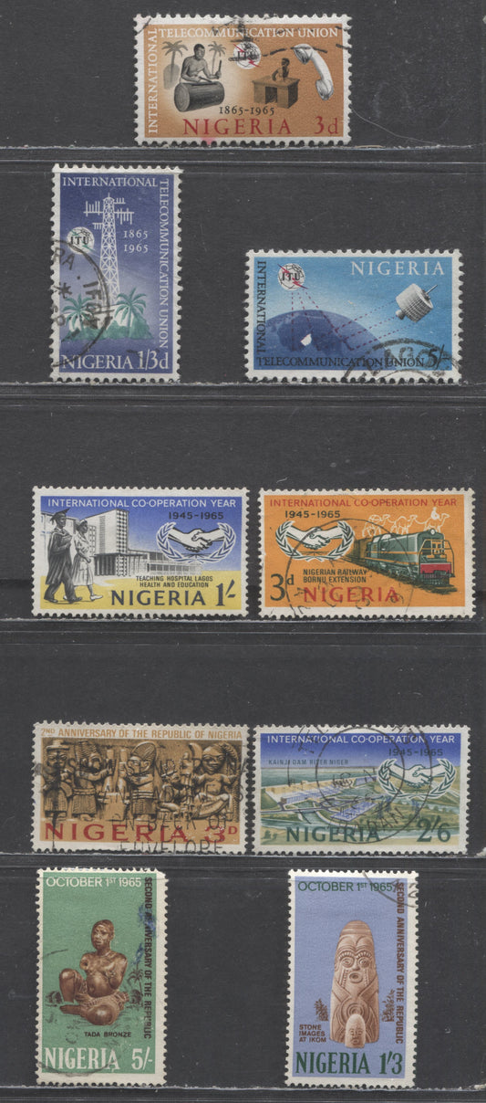 Nigeria SG#175-183 1965 ITU - 2nd Anniversary Of Republic Issues, 9 Fine/Very Fine Used Singles, Click on Listing to See ALL Pictures, Estimated Value $15