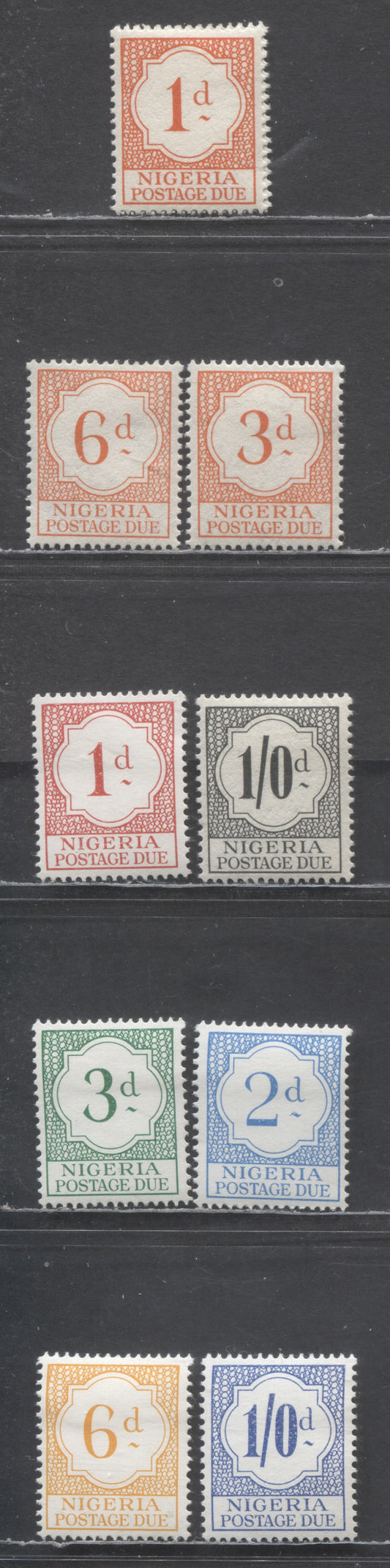 Nigeria SC#J1-J10 1959-1961 Postage Dues, 9 VFOG Singles, Click on Listing to See ALL Pictures, Estimated Value $3