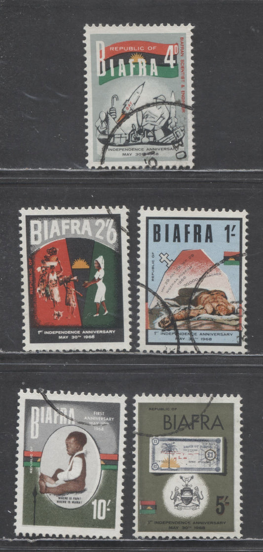 Nigeria - Biafra SC#17-21 1968 1st Anniversary Of Independence Issue, CTO Set, 5 Very Fine Used Singles, Click on Listing to See ALL Pictures, 2017 Scott Cat. $13.55