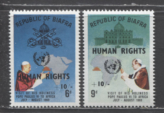 Lot 87 Nigeria - Biafra SC#28-29 1969 Human Rights Overprints, Unissued, 2 VFNH Singles, Click on Listing to See ALL Pictures, Estimated Value $10