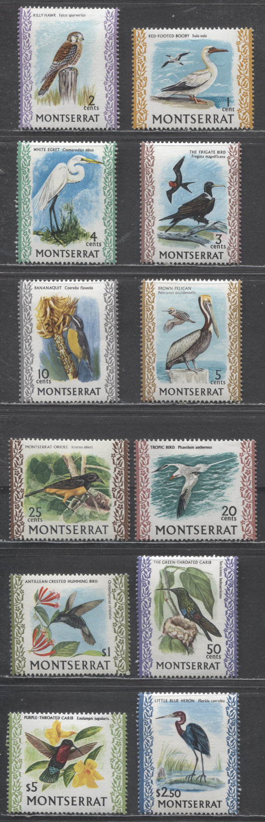 Lot 9 Montserrat SC#231/242 1970-1974 Bird Definitives, PVA & PVAD Gums, Block CA Wmk Upright & Sideways, 12 VFOG/NH Singles, Click on Listing to See ALL Pictures, Estimated Value $14
