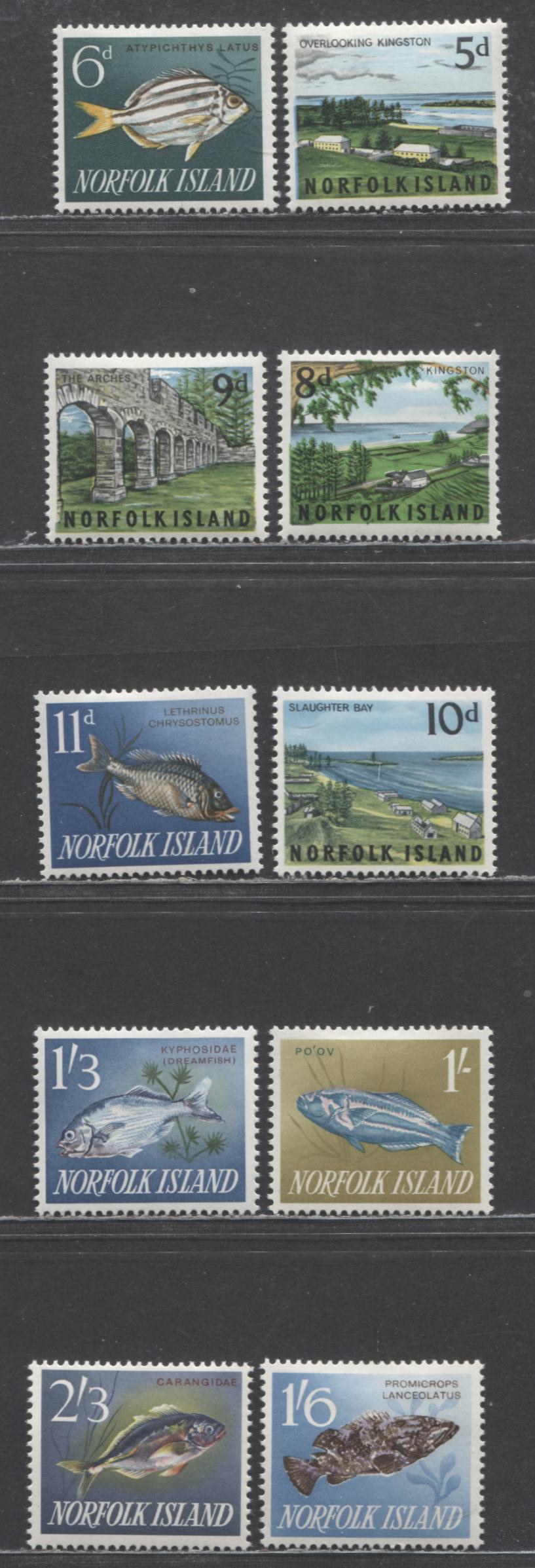 Lot 97 Norfolk Island SC#49-60 1962-1964 Scenic & Fish Definitives, 10 F/VFOG Singles, Click on Listing to See ALL Pictures, Estimated Value $7