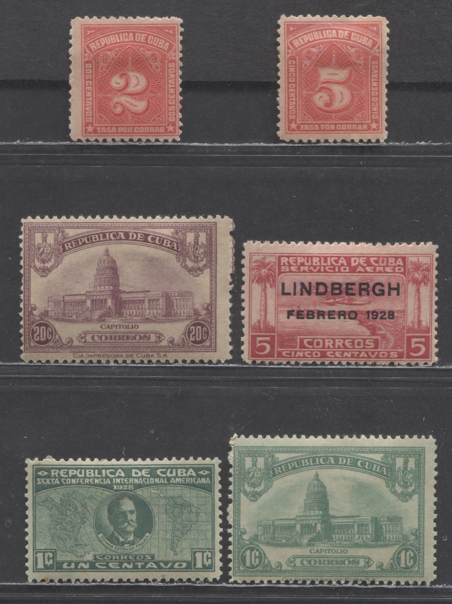 Lot 112 Cuba SC#284/J10 1928-1929 Sixth Pan American Conference - Postage Dues, 6 F/VFOG Singles, Click on Listing to See ALL Pictures, Estimated Value $22