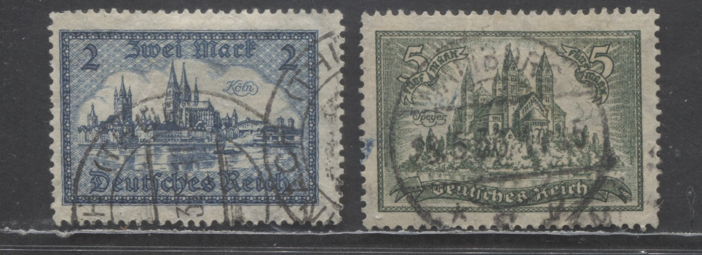 Lot 205 Germany SC#338/350 1924-1925 View Of Cologne & Spayer Cathedral Issue, 2 Fine Used Singles, Click on Listing to See ALL Pictures, Estimated Value $15