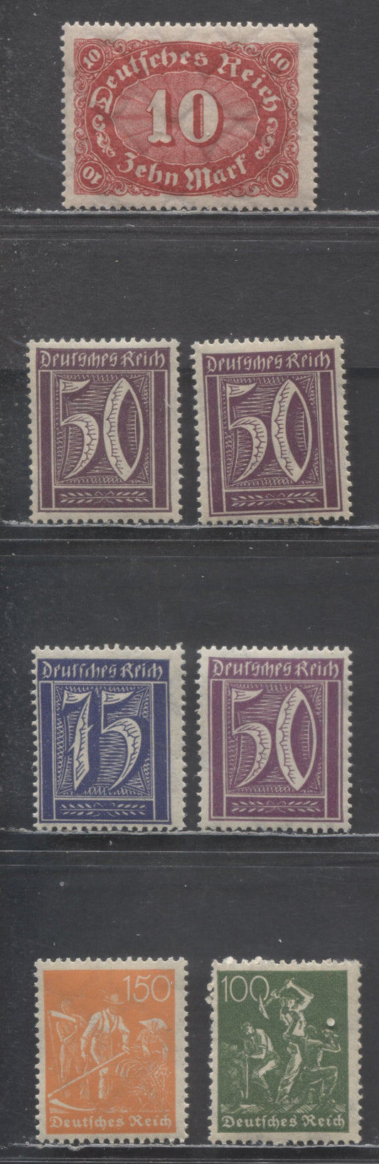 Lot 81 Germany SC#167/195 1921-1922 Numeral Definitives, Includes 3 Shades Of 50pf, Lozenges Wmk, 7 F/VFNH Singles, Click on Listing to See ALL Pictures, 2022 Scott Classic Cat. $6.9