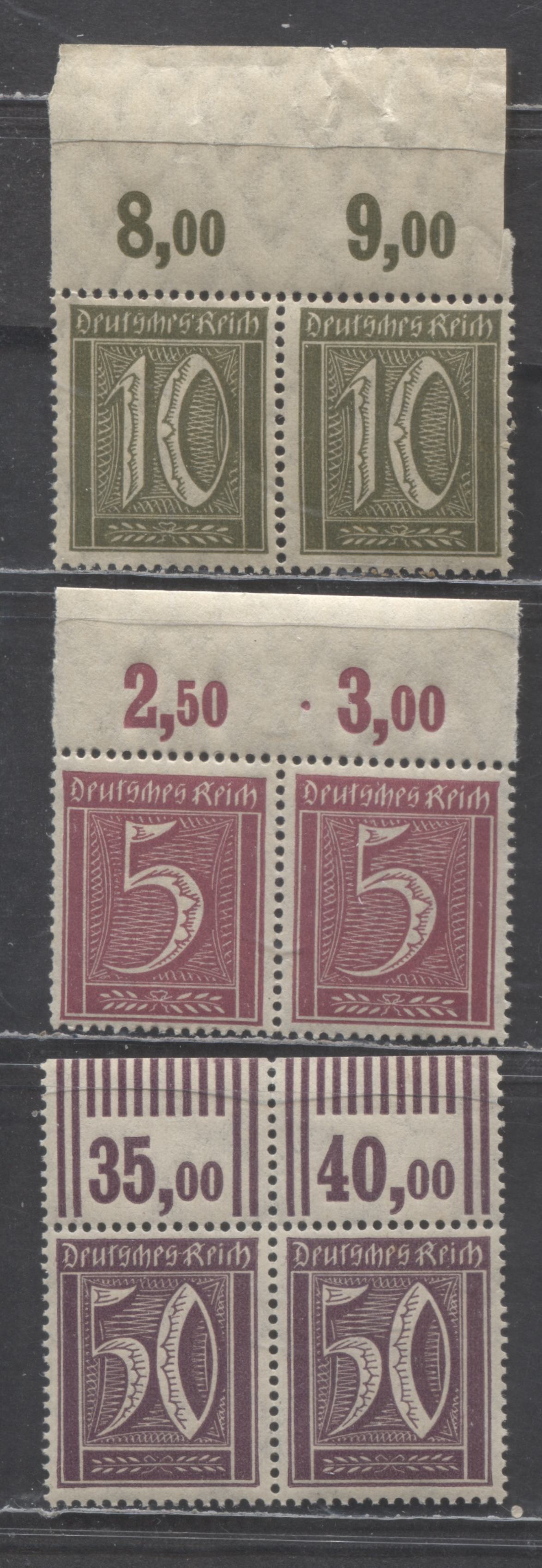 Germany SC#137/167 1921-1922 Numeral Issue, Lozenges & Network Wmks, 3 VFNH Upper Sheet Margin Counter Pairs, Click on Listing to See ALL Pictures, Estimated Value $12