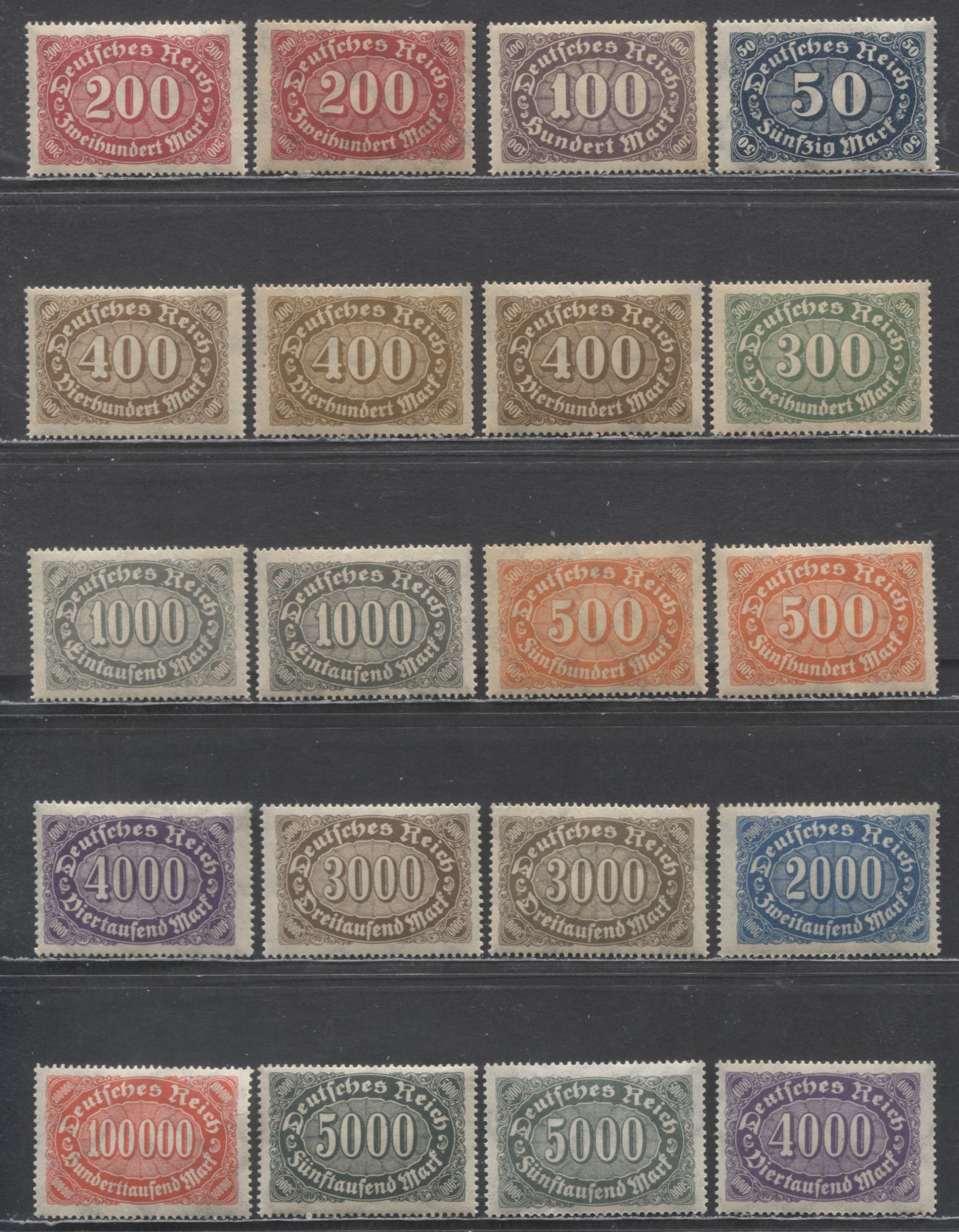 Germany SC#198-209 1922-1923 Numeral Issue, With Shade Variations Of Most Values, Network Wmk, 20 F/VFNH Singles, Click on Listing to See ALL Pictures, Estimated Value $10