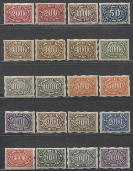Lot 84 Germany SC#198-209 1922-1923 Numeral Issue, With Shade Variations Of Most Values, Network Wmk, 20 F/VFNH Singles, Click on Listing to See ALL Pictures, Estimated Value $10