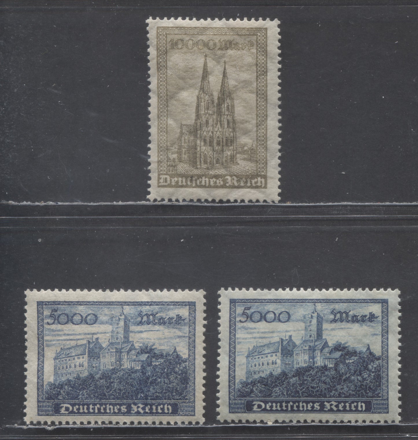 Germany SC#237-238 1923 Wortburg Castle & Cologne Cathedral Issues, Includes 2 Shades Of The Deep Blue & Not The Dark Greenish Blue, 3 VFNH Singles, Click on Listing to See ALL Pictures, 2022 Scott Classic Cat. $2.9