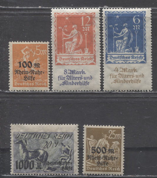 Germany SC#B3-B7 1922-1923 Semi Postals, 5 F/VFNH Singles, Click on Listing to See ALL Pictures, Estimated Value $7