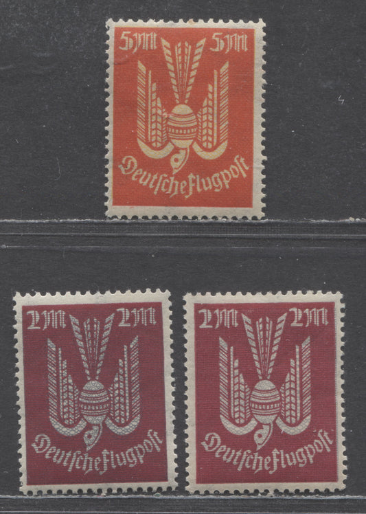 Germany MI#216a (SC# C9var)-216b (SC# C11) 1922-1923 Airmails, 3 FNH Singles, Click on Listing to See ALL Pictures, Estimated Value $20