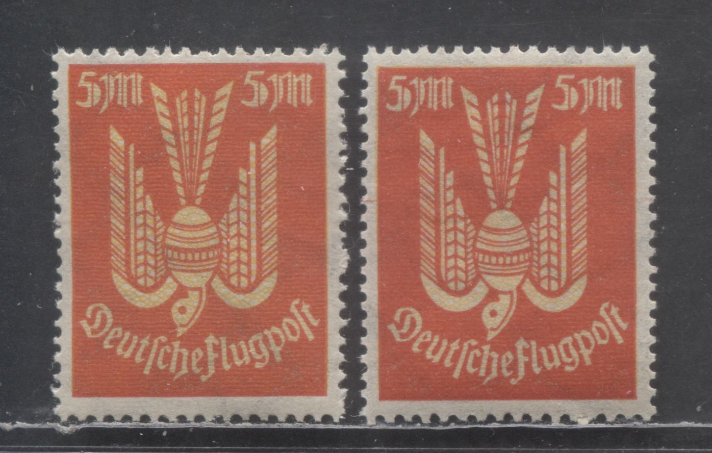 Lot 148 Germany SC#C11 5m Red Orange & Yellow 1923 Airmails, Deep & Lighter Shades, 2 VFNH Singles, Click on Listing to See ALL Pictures, 2022 Scott Classic Cat. $24