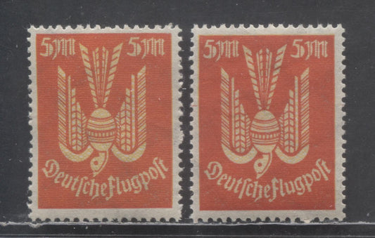 Lot 148 Germany SC#C11 5m Red Orange & Yellow 1923 Airmails, Deep & Lighter Shades, 2 VFNH Singles, Click on Listing to See ALL Pictures, 2022 Scott Classic Cat. $24