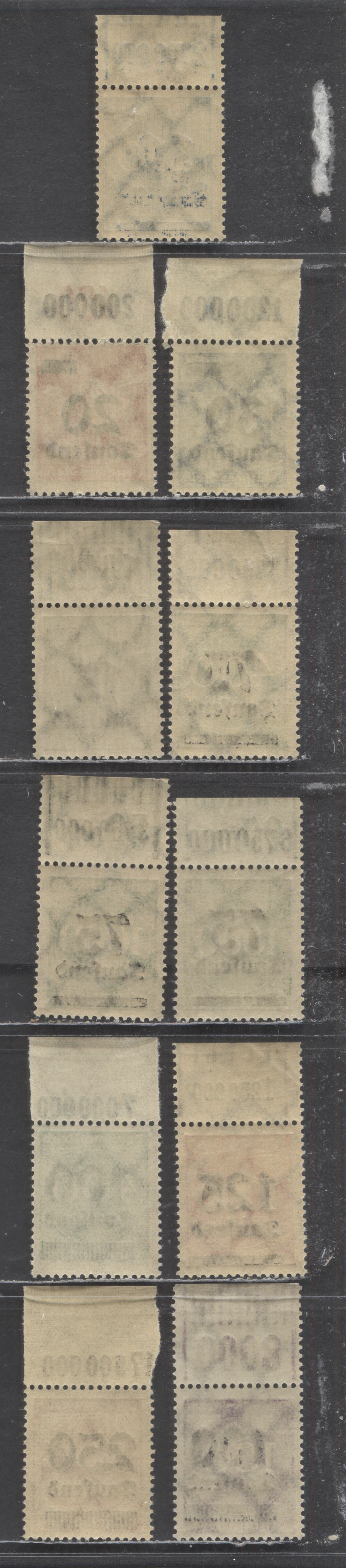 Germany SC#243/259 1923 Surcharges, Showing New Counters Printed Above Old Ones, 11 VFOG Top Sheet Margin Value Counter Singles, Click on Listing to See ALL Pictures, Estimated Value $3