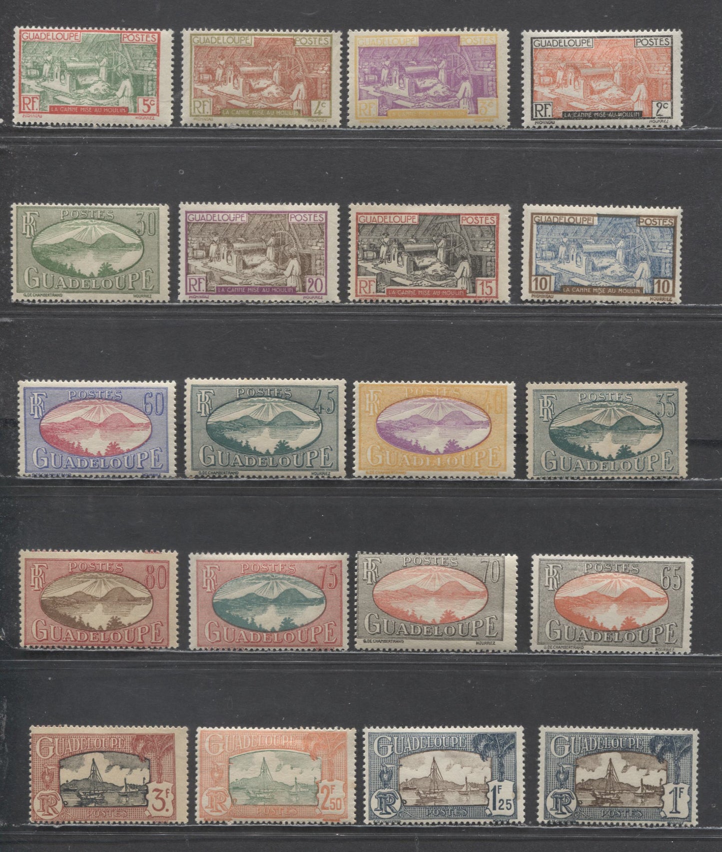 Guadeloupe SC#97/134 1928-1940 Sugar Mill, Saints Roadstead & Harbour Definitives, 20 F/VFOG Singles, Click on Listing to See ALL Pictures, Estimated Value $8