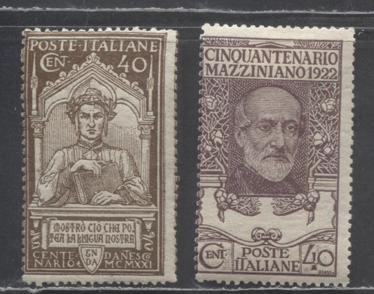 Italy SC#135  1921-1922 600th Anniversary Of Dante's Death & 1922 Mazzini Issues, 2 VGOG Singles, Click on Listing to See ALL Pictures, Estimated Value $8