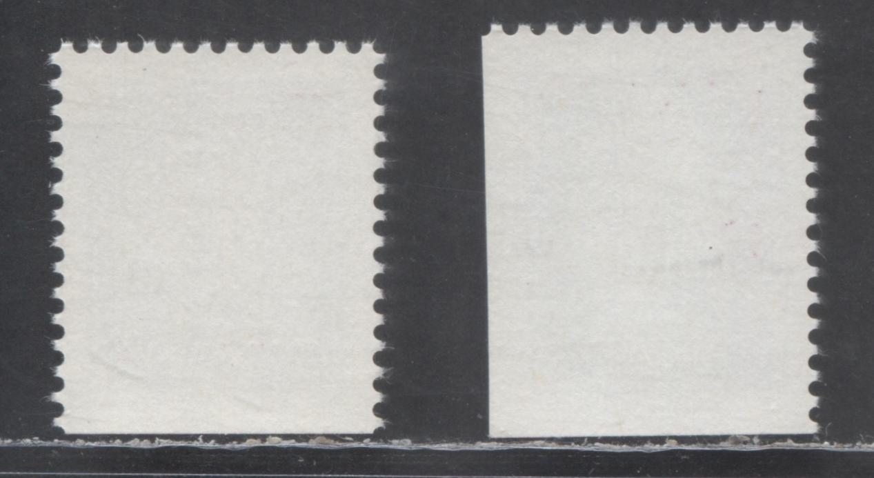 Canada #713a 12c Bright Blue & Black Queen Elizabeth II, 1977-1982 First Class Definitives, 2 VFNH Booklet Singles With Upward Shift Of Inscriptions With Normal, DF/DF Paper