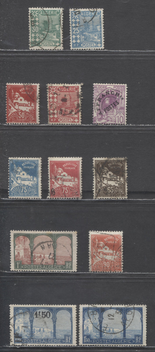 Lot 44 Algeria SC#37/74 1926-1939 Street In Kashah, Mosque & Marabout Of Sidi Yacoub Definitives, 12 Fine/Very Fine Used Singles, Click on Listing to See ALL Pictures, Estimated Value $7