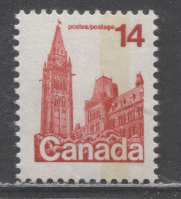 Lot 479 Canada #715ix T1  14c Rose red Parliament Buildings, 1977-1982 Floral and Environment Issue, A FNH Single With G2aC Tagging Error on MF Paper