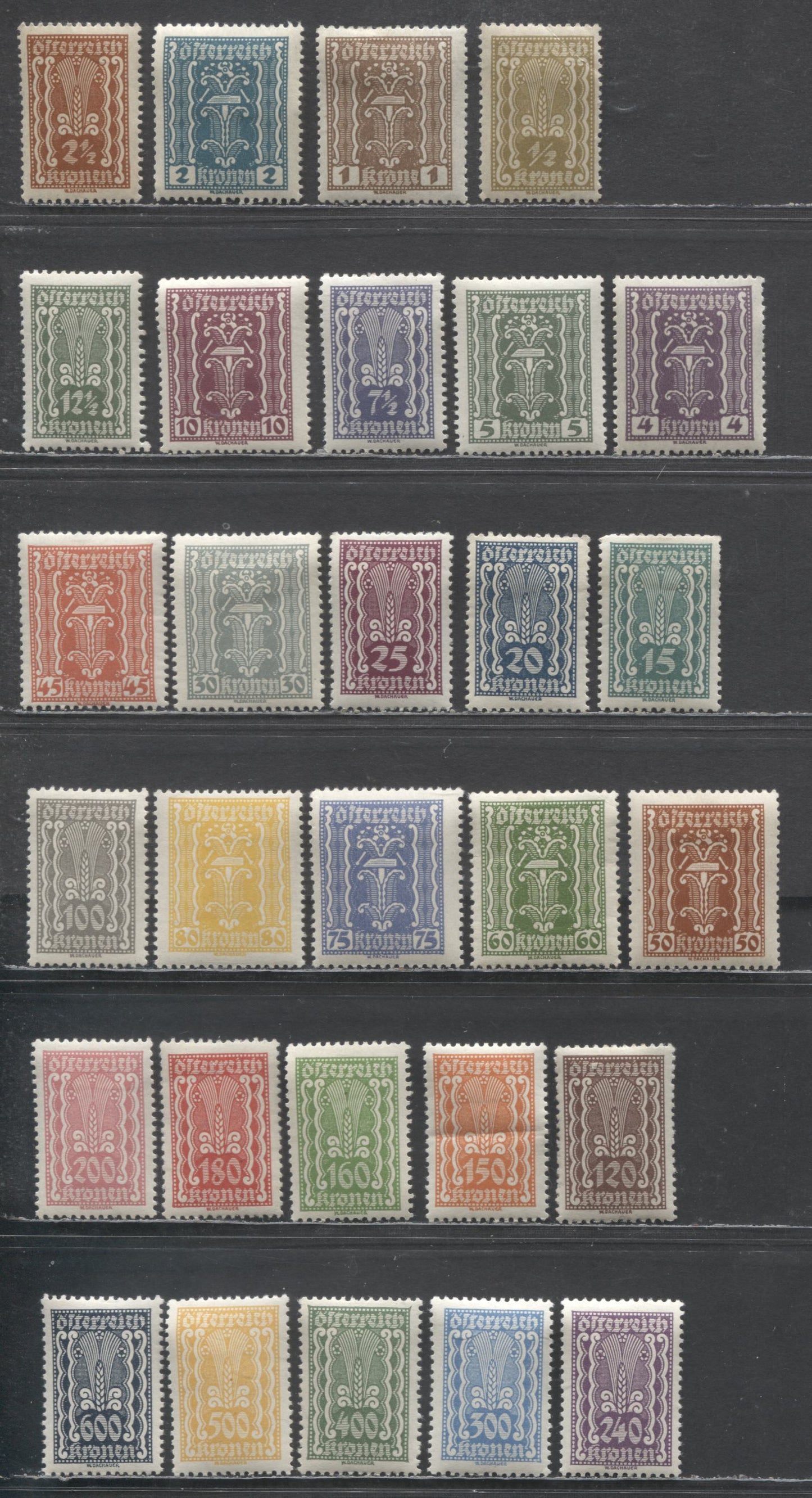 Lot 58 Austria SC#250-278 1922-1924 Symbols Of Agriculture Issue, 29 VFOG Singles, Click on Listing to See ALL Pictures, Estimated Value $6