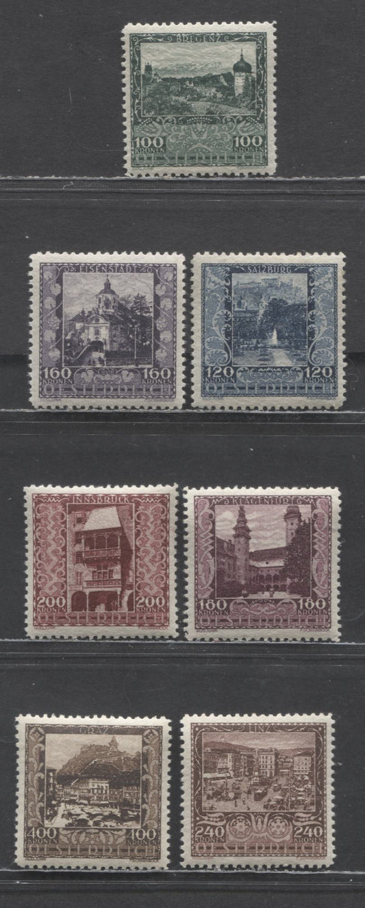 Lot 60 Austria SC#B57-B63 1923 Pictorial Semi Postals, 7 VFNH Singles, Click on Listing to See ALL Pictures, 2022 Scott Classic Cat. $63