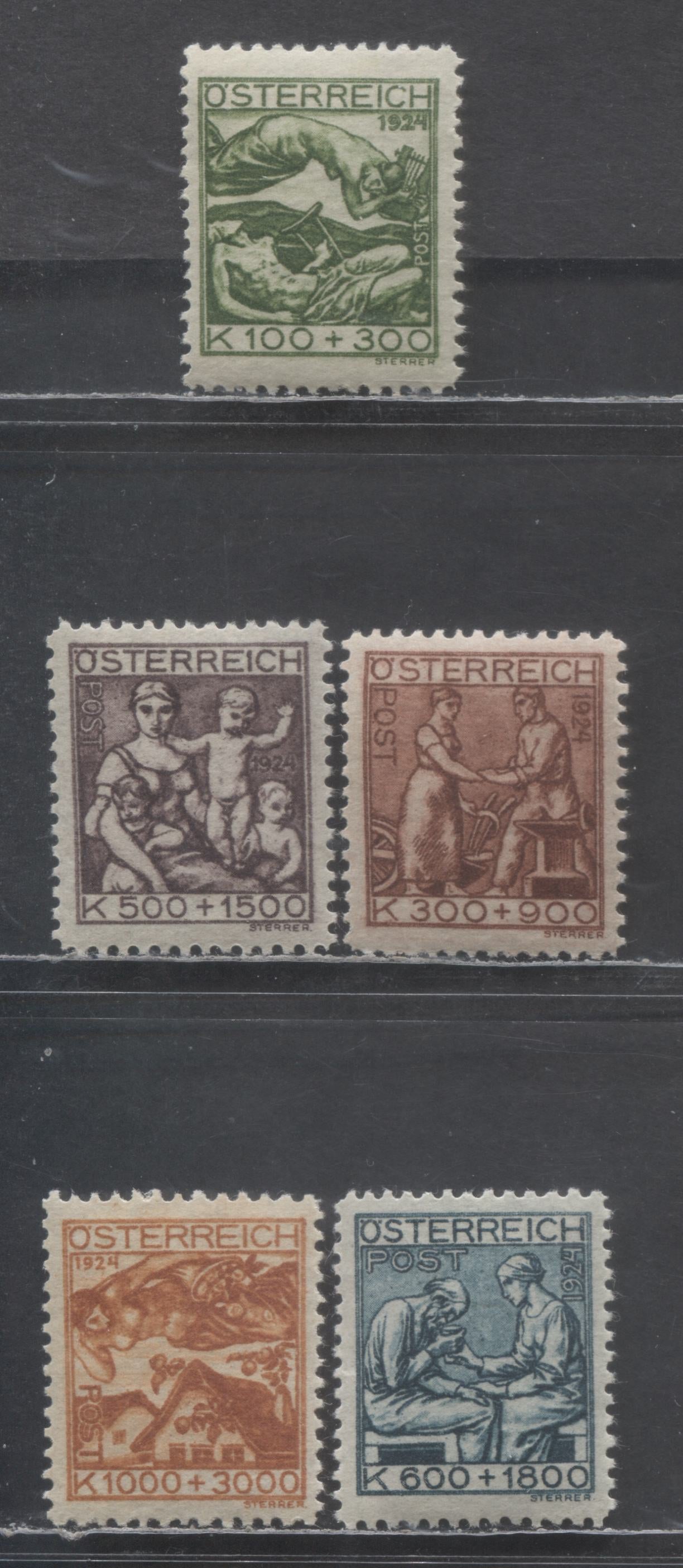 Lot 62 Austria SC#B66-B70 1924 Child Welfare & Anti-Tuberculosis Semi Postals, 5 VFNH Singles, Click on Listing to See ALL Pictures, 2022 Scott Classic Cat. $67.5