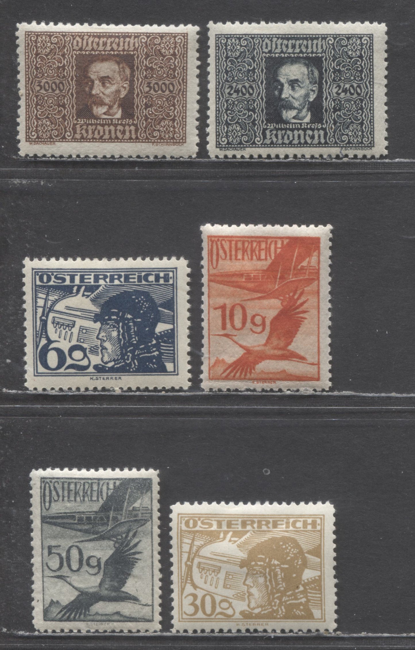 Lot 64 Austria SC#C9/C26 1922-1930 Airmail Issue, 6 VFOG Singles, Click on Listing to See ALL Pictures, 2022 Scott Classic Cat. $13,90