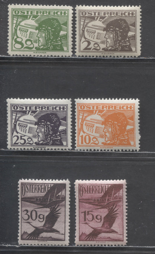 Lot 65 Austria SC#C12/C25 1925-1930 Airmail Issues, 6 VFNH Singles, Click on Listing to See ALL Pictures, 2022 Scott Classic Cat. $20.25