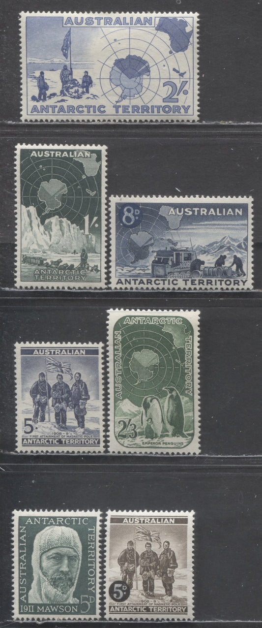 Lot 9 Australian Antarctic Territory SC#L1-L7 1957-1961 Definitives & 50th Anniversary Of Australian Antarctic Expedition Issues, 7 VFOG Singles, Click on Listing to See ALL Pictures, Estimated Value $11