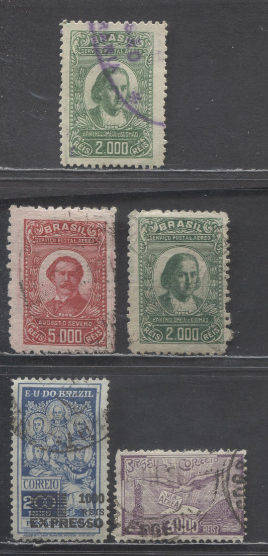Lot 91 Brazil SC#C22/E1 1929-1930 Airmail & Special Delivery Issues, 5 Fine/Very Fine Used Singles, Click on Listing to See ALL Pictures, Estimated Value $6