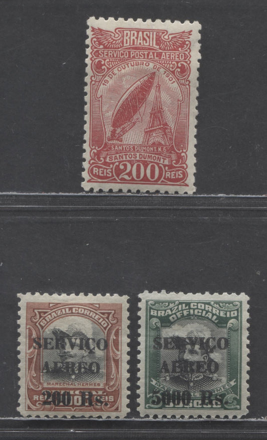 Lot 92 Brazil SC#C3/C18a 1927-1929 Airmail Issue, Perf 11, Wmk 206, 3 VFOG Singles, Click on Listing to See ALL Pictures, 2022 Scott Classic Cat. $11.6