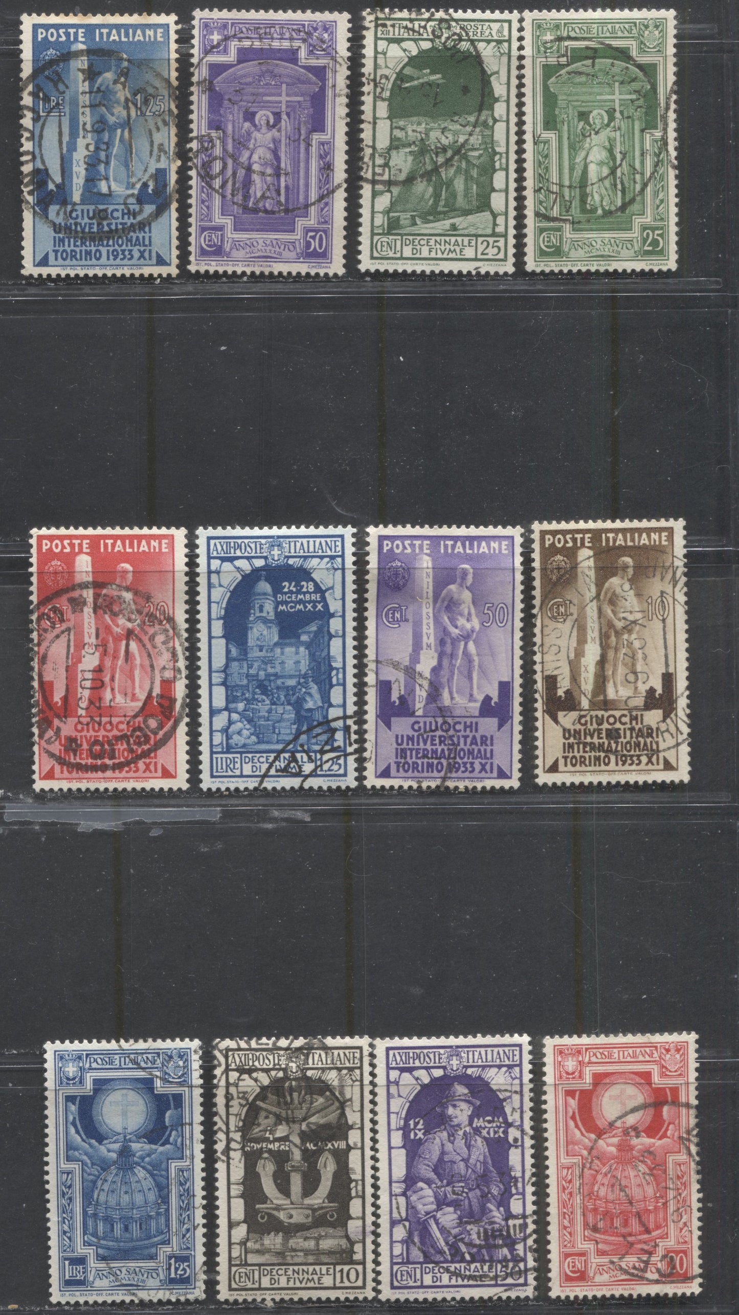 Lot 181 Italy SC#306/C56 1933-1934 University Games Turin - Annexation Of Fiume Issues, 12 Fine/Very Fine Used Singles, Click on Listing to See ALL Pictures, Estimated Value $25