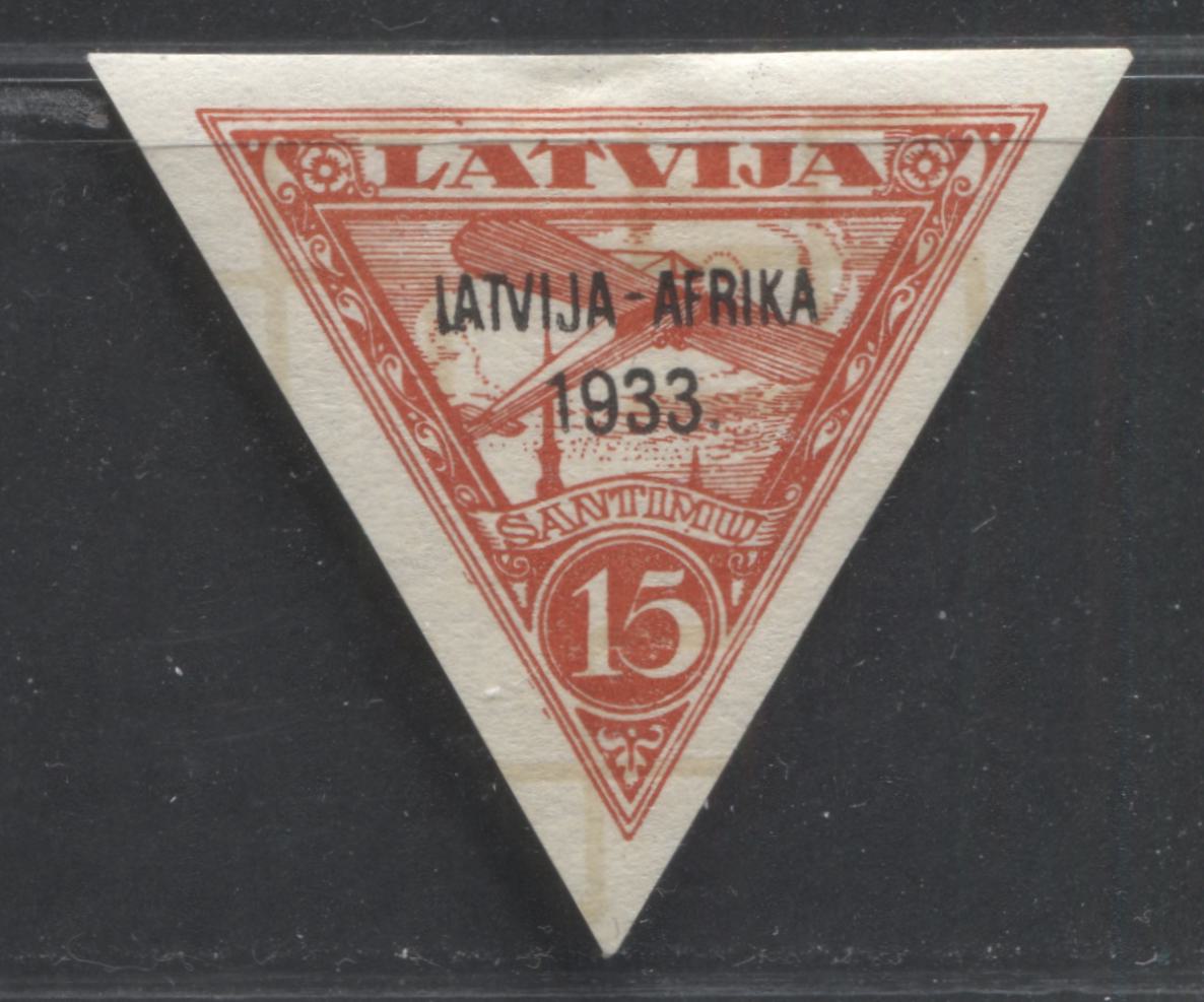 Lot 212 Latvia SC#C10 15s Red Orange 1933 Riga-Bathurst Flight, A VFOG Single, Click on Listing to See ALL Pictures, 2022 Scott Classic Cat. $40