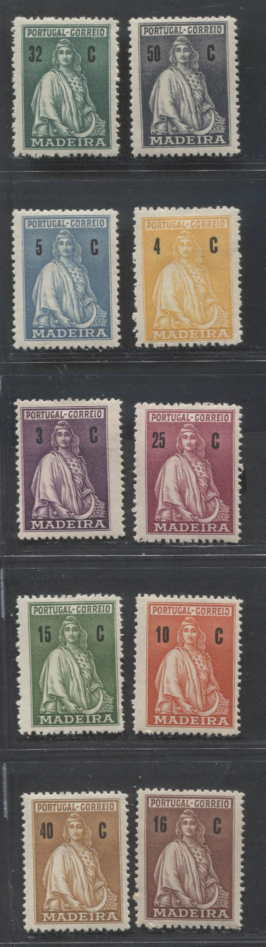 Madiera SC#45/55 1928 Ceres Definitives, 10 F/VFOG Singles, Click on Listing to See ALL Pictures, Estimated Value $6
