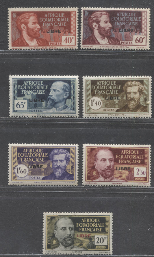 Lot 51 French Equatorial Africa SC#94/124 1940-1941 France Libre Overprints, 7 VFOG Singles, Click on Listing to See ALL Pictures, 2022 Scott Classic Cat. $28