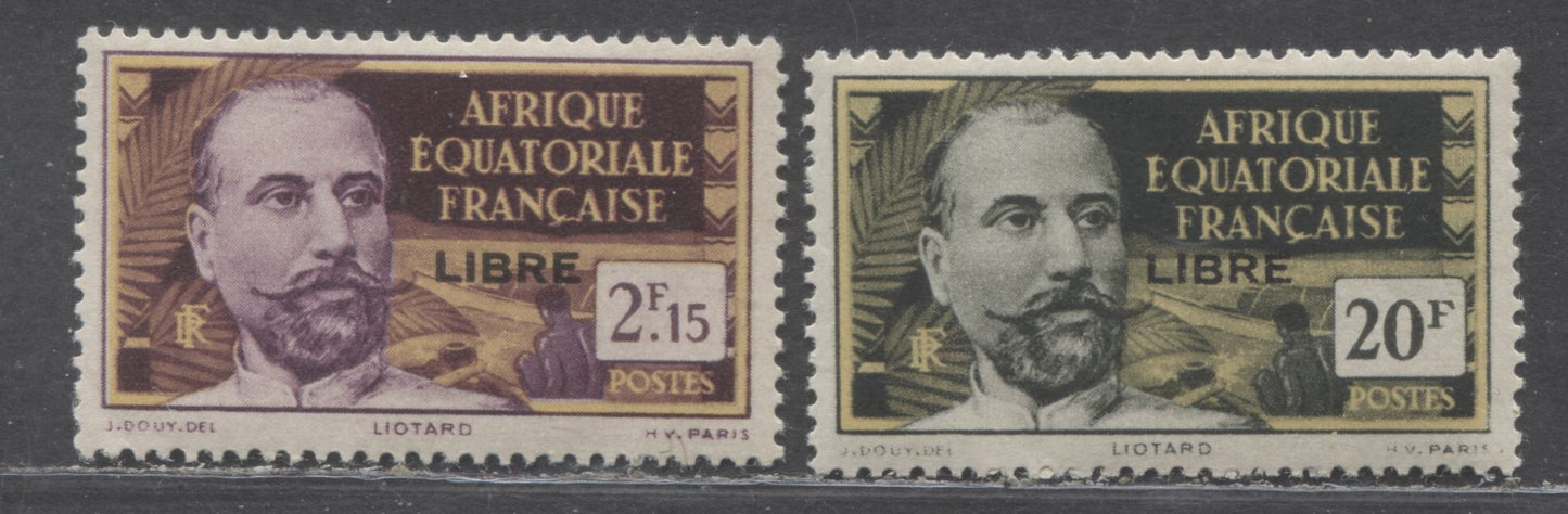 Lot 52 French Equatorial Africa SC#114/125 1940-1941 France Libre Overprints, 2 VFNH Singles, Click on Listing to See ALL Pictures, 2022 Scott Classic Cat. $26.5