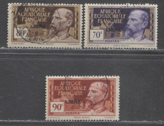 Lot 53 French Equatorial Africa SC#103/106 1940-1941 France Libre Overprints, 3 Fine/Very Fine Used Singles, Click on Listing to See ALL Pictures, Estimated Value $10