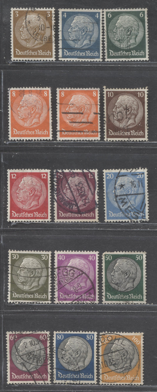 Lot 60 Germany SC#401/414 1933 Von Hindenburg Issues, Network Wmk, 15 Fine/Very Fine Used Singles, Click on Listing to See ALL Pictures, Estimated Value $35