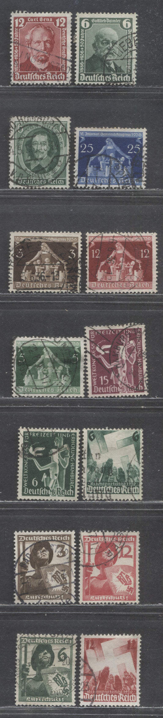 Lot 69 Germany SC#470-483 1936-1937 50th Anniversary Of The Automobile & Motorcyle Show - Air Protection Issues, 14 F/VFOG Singles, Click on Listing to See ALL Pictures, Estimated Value $6