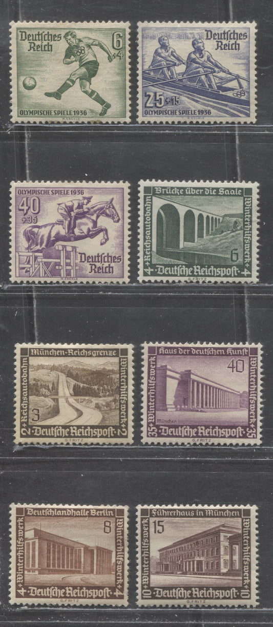 Lot 82 Germany SC#B84/B101 1936 Olympics - Architecture Semi Postals, 8 F/VFOG Singles, Click on Listing to See ALL Pictures, Estimated Value $15