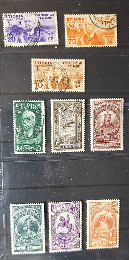 Lot 9 Ethiopia SC#235/N6 1931-1936 Portrait - Victor Emmanuel III Issues, 9 Fine/Very Fine Used Singles, Click on Listing to See ALL Pictures, Estimated Value $20
