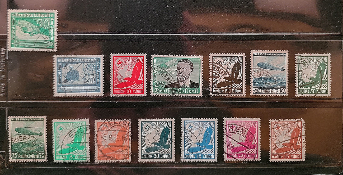 Lot 85 Germany SC#C46/C60 1934-1938 Airmail Issues, 14 Very Fine Used Singles, Click on Listing to See ALL Pictures, 2022 Scott Classic Cat. $38.75