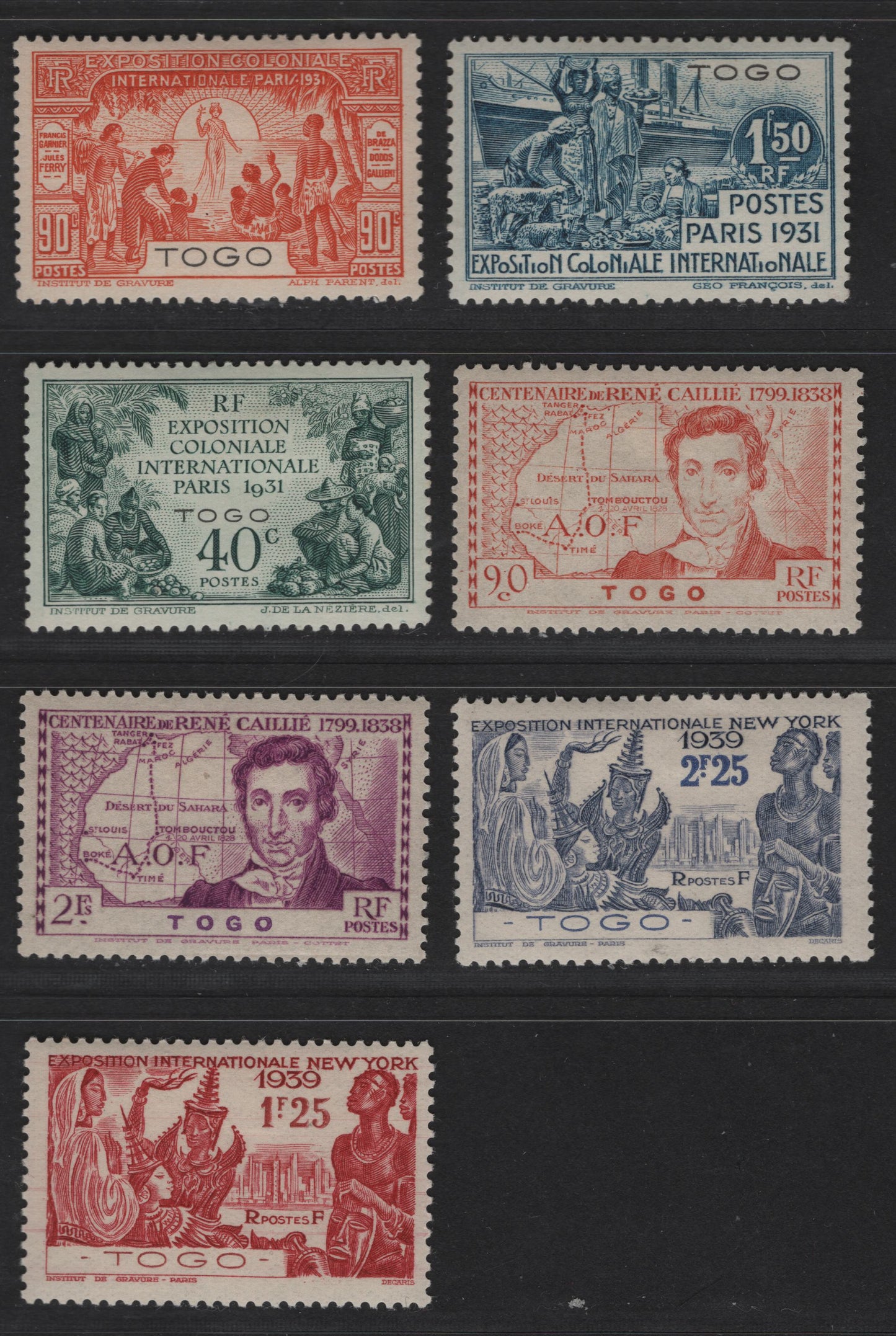 Lot 438 Togo SC#254/269 1931 Colonial Exposition issue, 7 VFOG Singles, Click on Listing to See ALL Pictures, 2022 Scott Classic Cat. $18.6