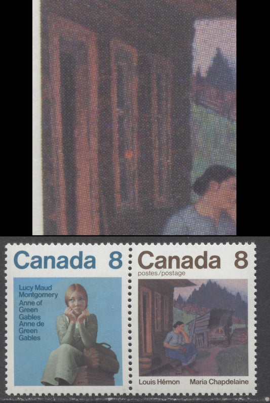 Lot 439 Canada #658, 659i 8c Multicolored Lucy Maud Montogomery & Louis Hemon, 1975 Canadian Authors Issue, A VFNH Pair On LF/HF Paper, 'Light In Window' In Pair, This Variety Is Constant And Comes From Pos. 22